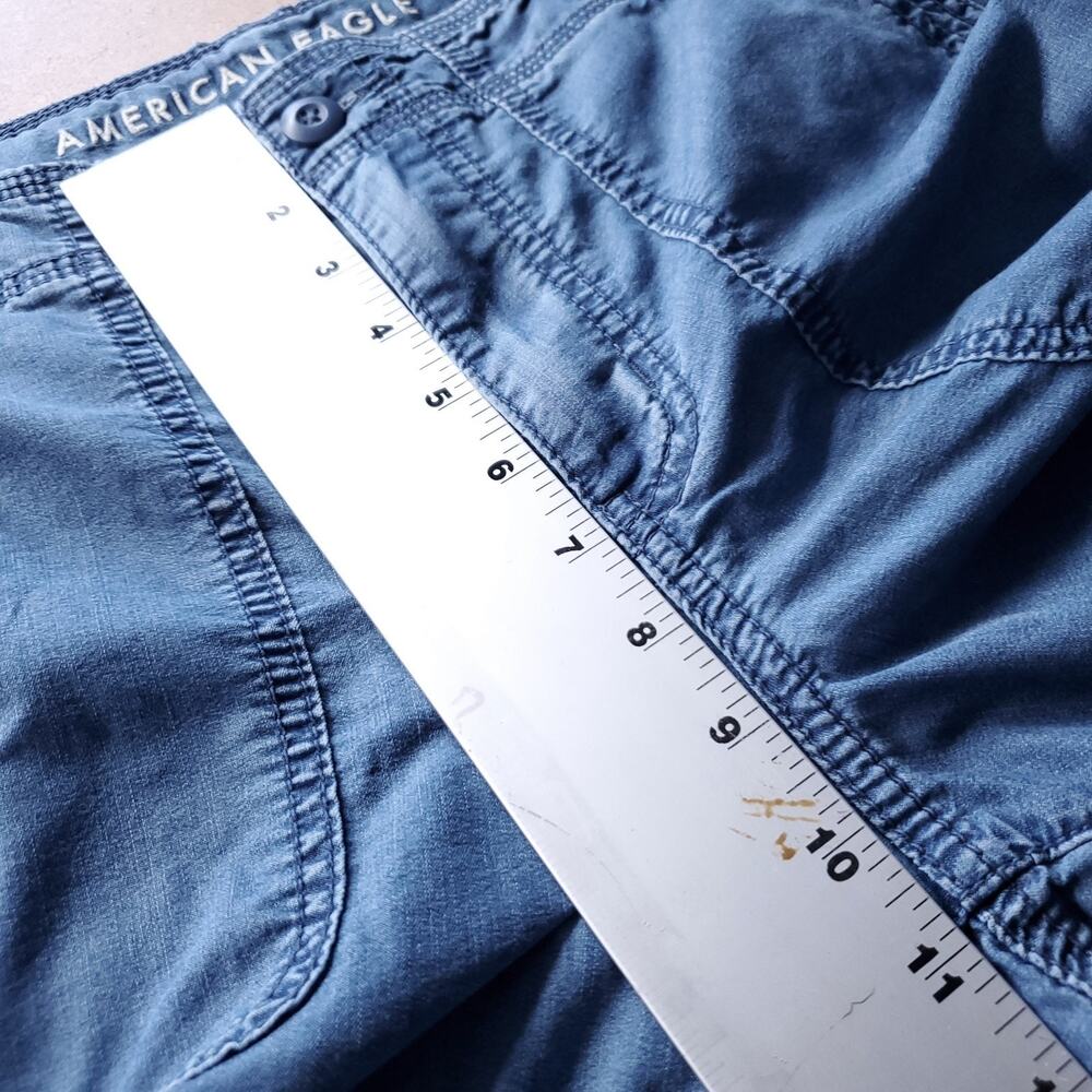 American Eagle Baggy Jogger Cargo Pants Women 10 Blue Stretch Cinch Hem Utility - Picture 4 of 9